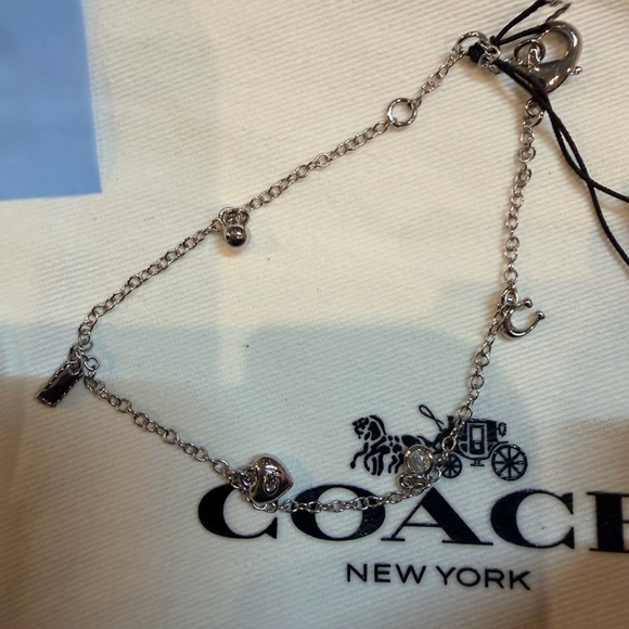 Coach Silver Tone Charm Bracelet Heart Charms NWT Authentic Designer Jewelry - Picture 2 of 4